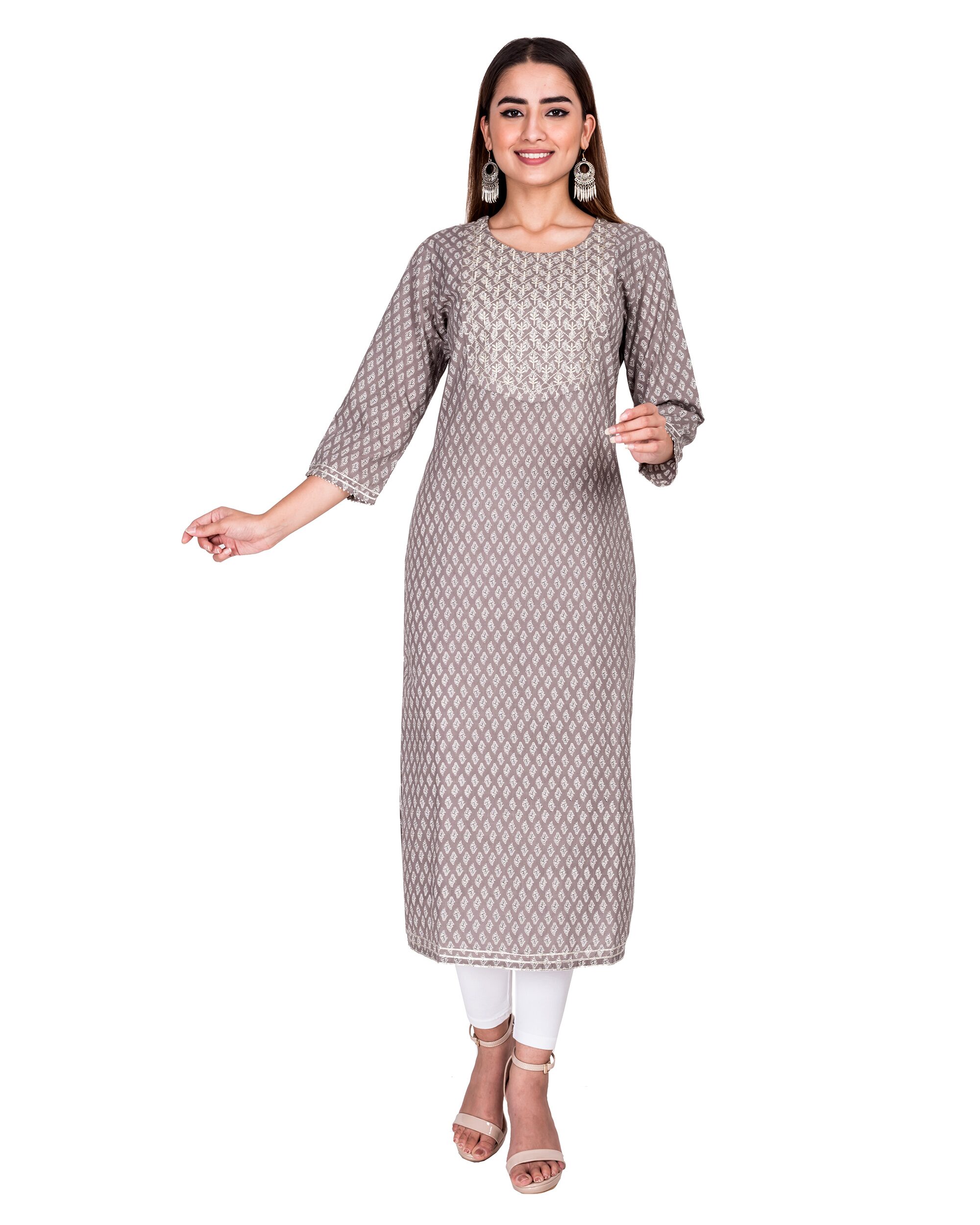 

Swasti Women Grey Floral Regular Kurti