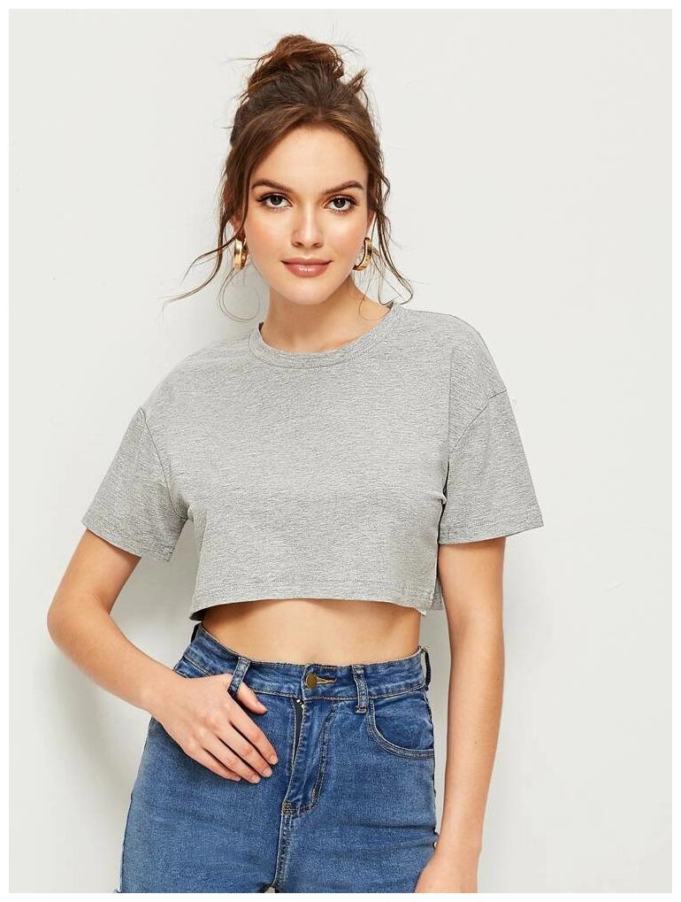 

FASHOPEDIA Women Grey Regular fit Round neck Cotton T shirt