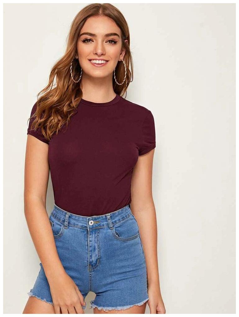 

FASHOPEDIA Women Maroon Regular fit Round neck Cotton T shirt