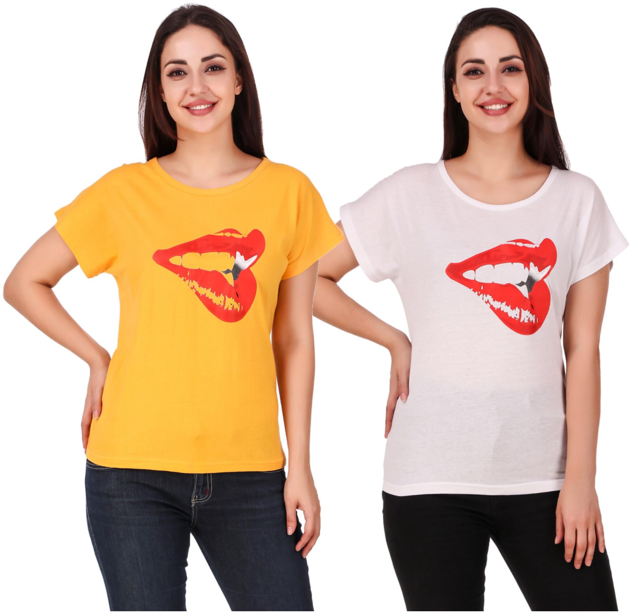 

FASHOPEDIA Women White Mustard Regular fit Round neck Cotton T shirt