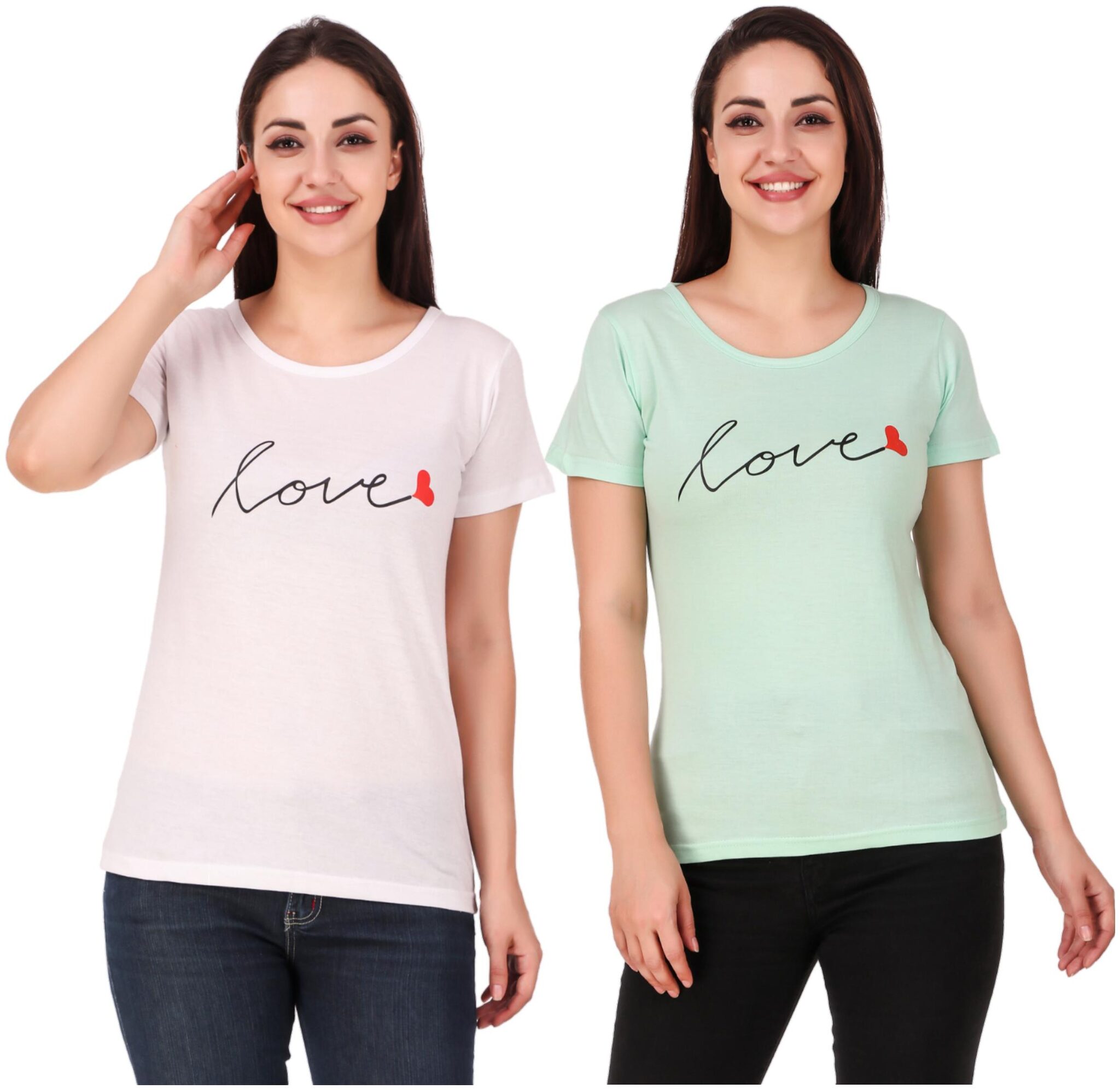 

FASHOPEDIA Women White Blue Regular fit Round neck Cotton T shirt