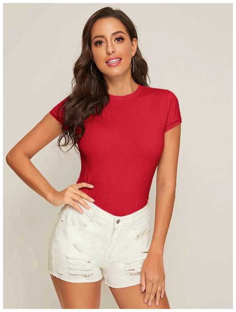 

FASHOPEDIA Women Red Regular fit Round neck Cotton T shirt
