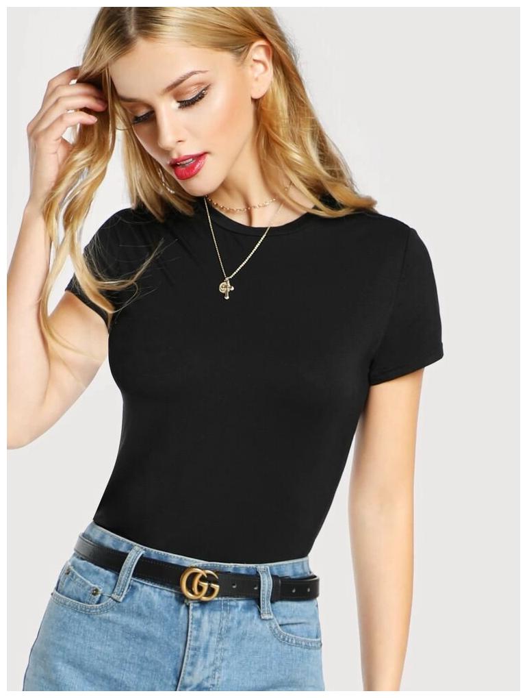 

FASHOPEDIA Women Black Regular fit Round neck Cotton T shirt