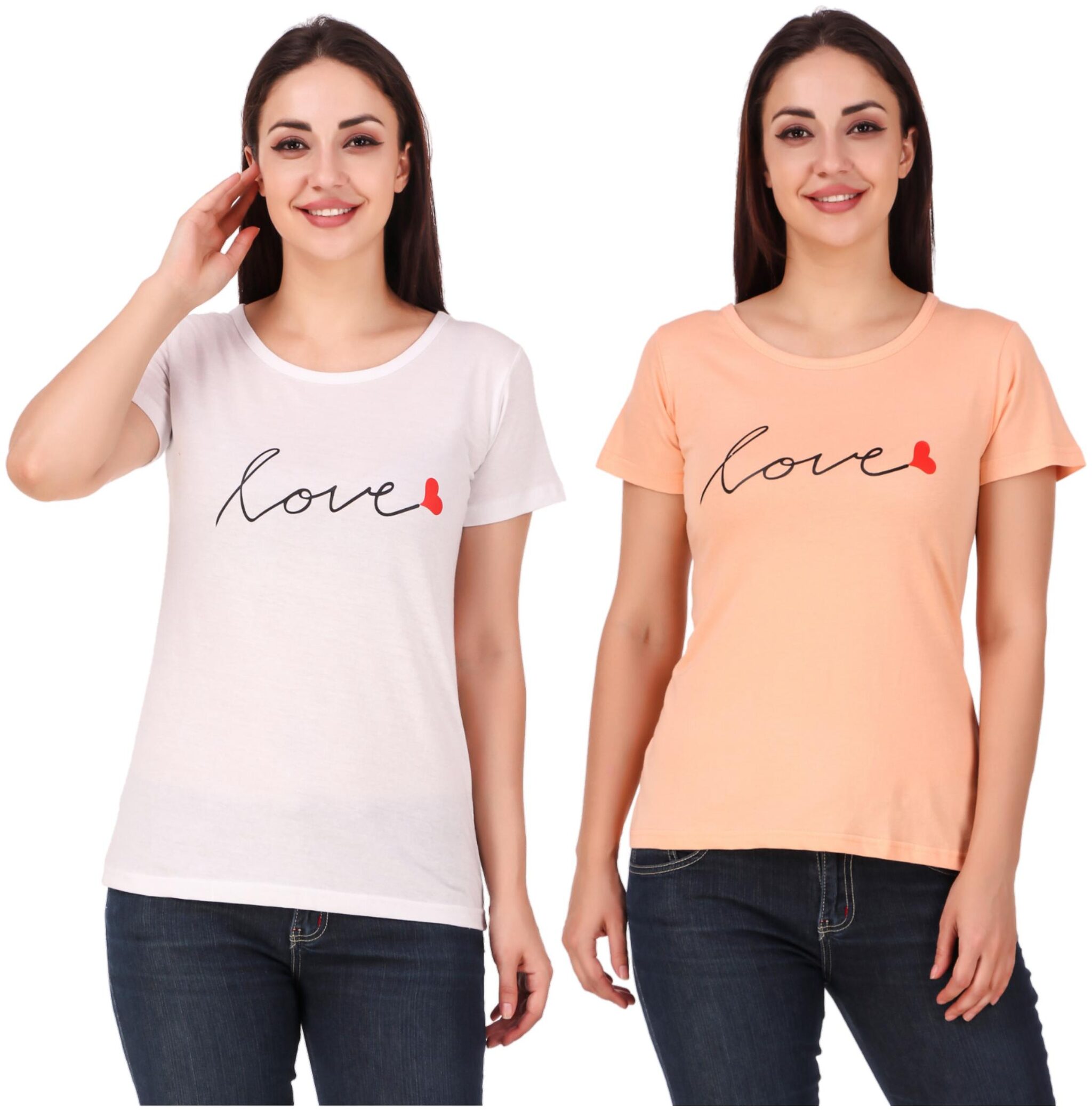 

FASHOPEDIA Women White Peach Regular fit Round neck Cotton T shirt
