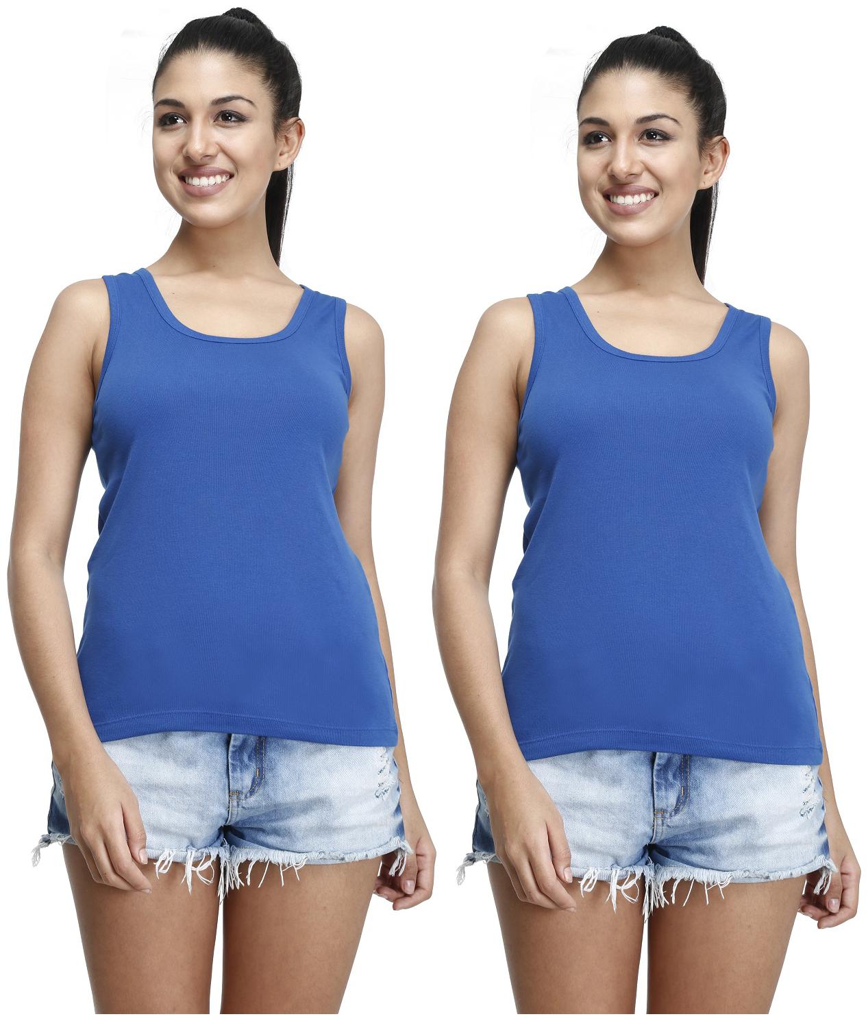 

T T Women Blue Slim fit U neck Cotton Tank top