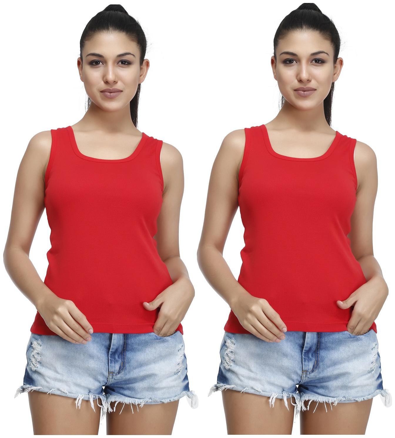 

T T Women Red Slim fit U neck Cotton Tank top