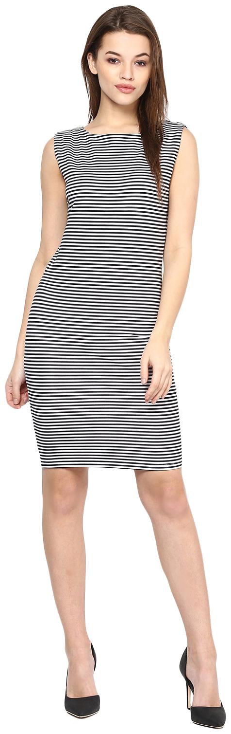 

TAARUUSH Black White Striped A-line dress