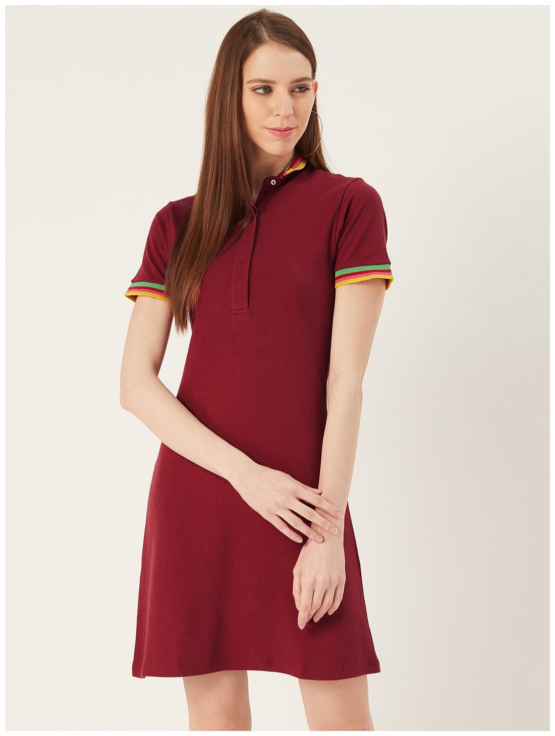 

TAARUUSH Maroon Solid T shirt dress