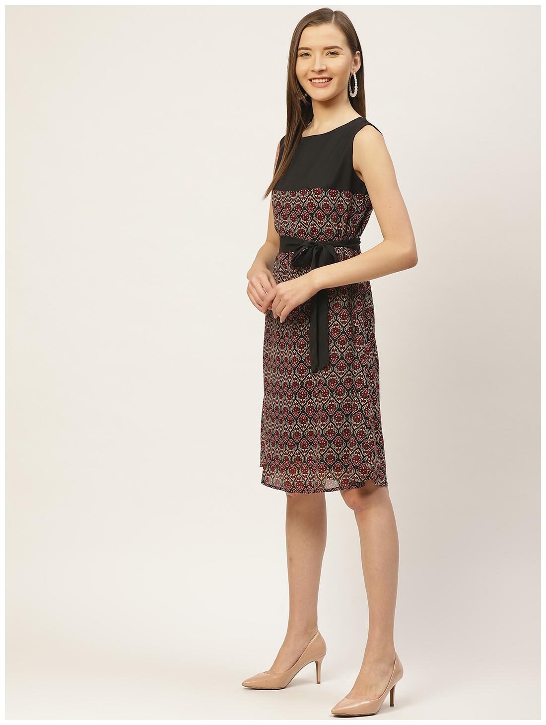 

Taaruush Georgette Printed Black A Line Dress Women