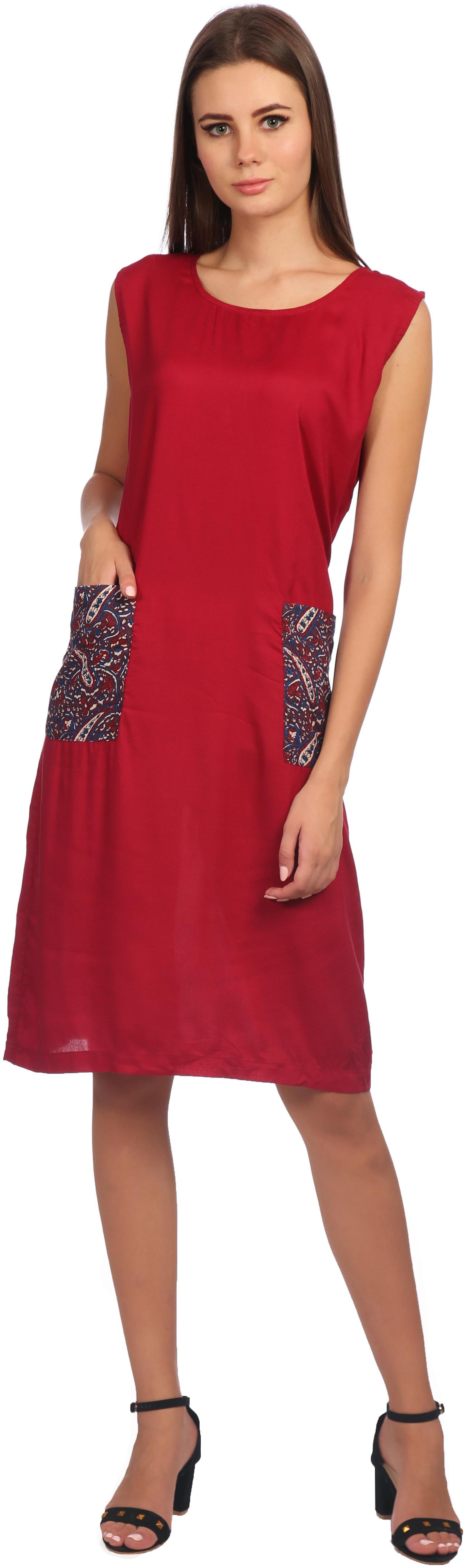 

TAARUUSH Maroon Solid A-line dress