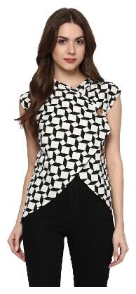 

Taaruush WOMEN S BLACK WHITE POLYESTER LYCRA CAP SLEEVE WAIST LENGTH SLIM FIT V NECK SHRUG PRINTED SHRUG