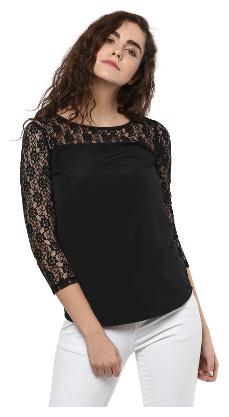 

TAARUUSH Women Solid A-line top - Black
