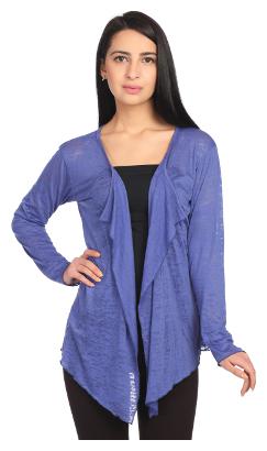 

Taaruush WOMEN S BLUE VISCOSE FULL SLEEVES HIP LENGTH REGULAR SHAWL COLLAR PLAIN SOLID SHRUG