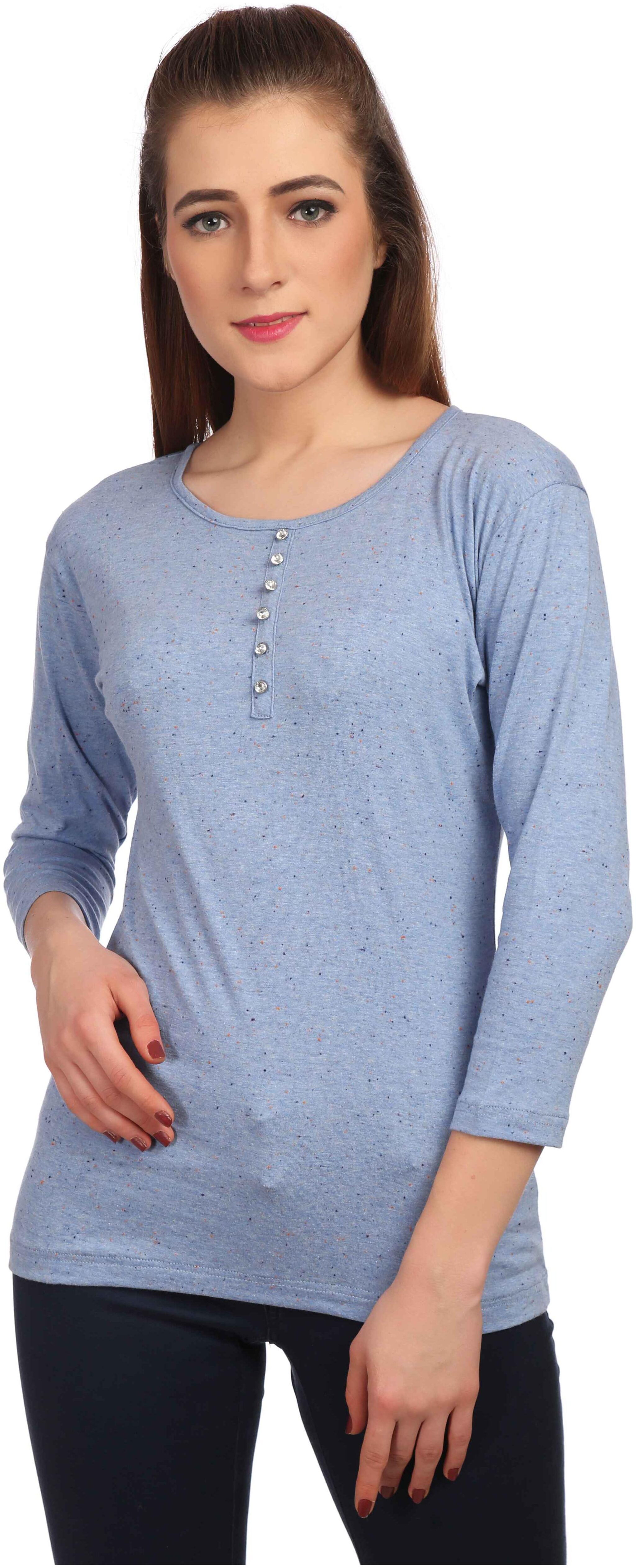 

TAARUUSH Women Blue Body fit Round neck Cotton T shirt