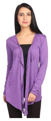 

Taaruush WOMEN S LIGHT PURPLE VISCOSE FULL SLEEVES HIP LENGTH REGULAR SHAWL COLLAR PLAIN SOLID SHRUG