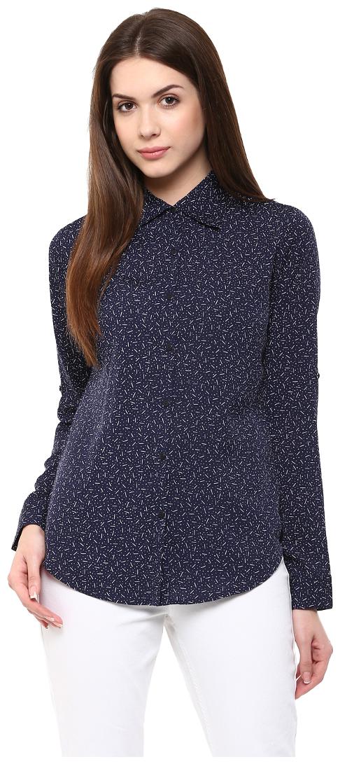 

TAARUUSH Women Blue Printed Regular Fit Shirt