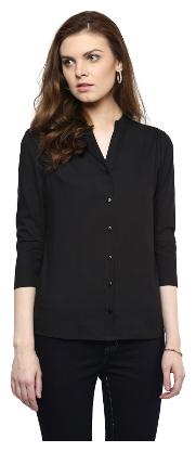 

TAARUUSH Women Black Solid Regular Fit Shirt