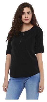 

TAARUUSH Women Printed A-line top - Black