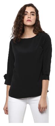 

TAARUUSH Women Embroidered A-line top - Black