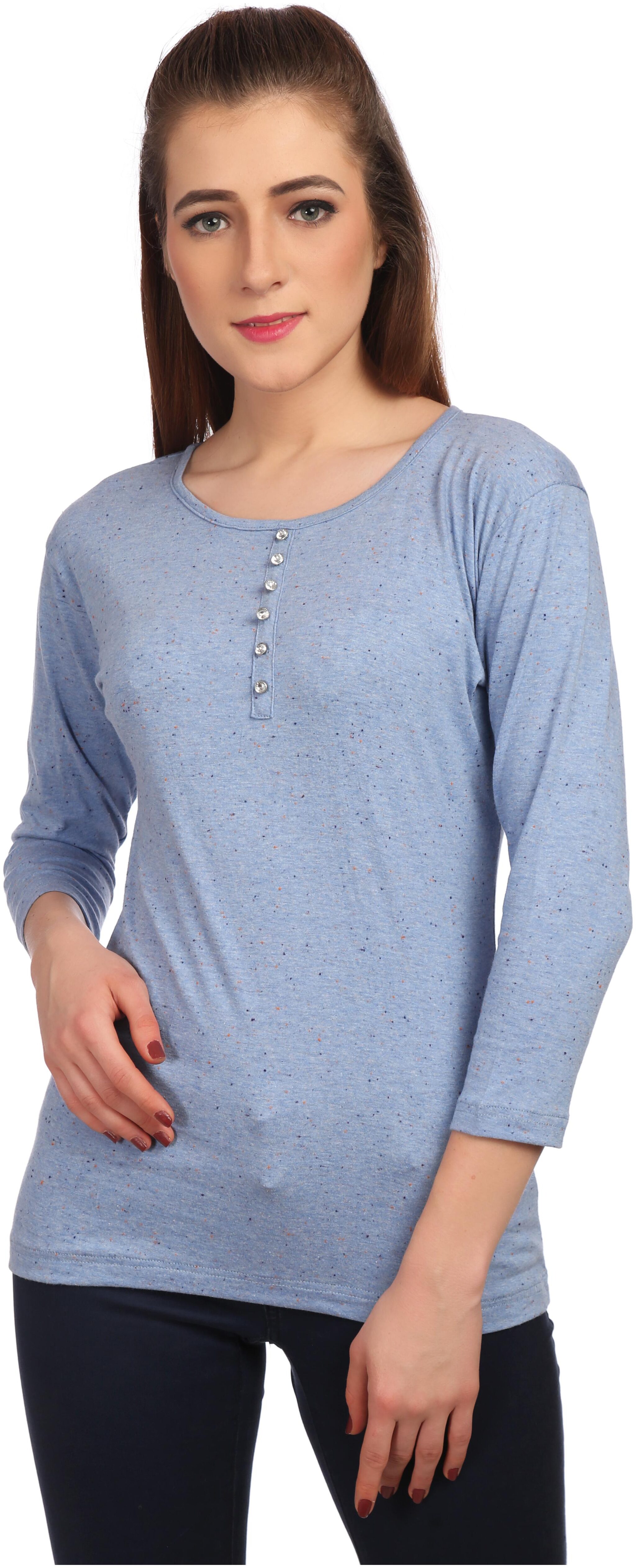 

TAARUUSH Women Blue Body fit Round neck Cotton T shirt