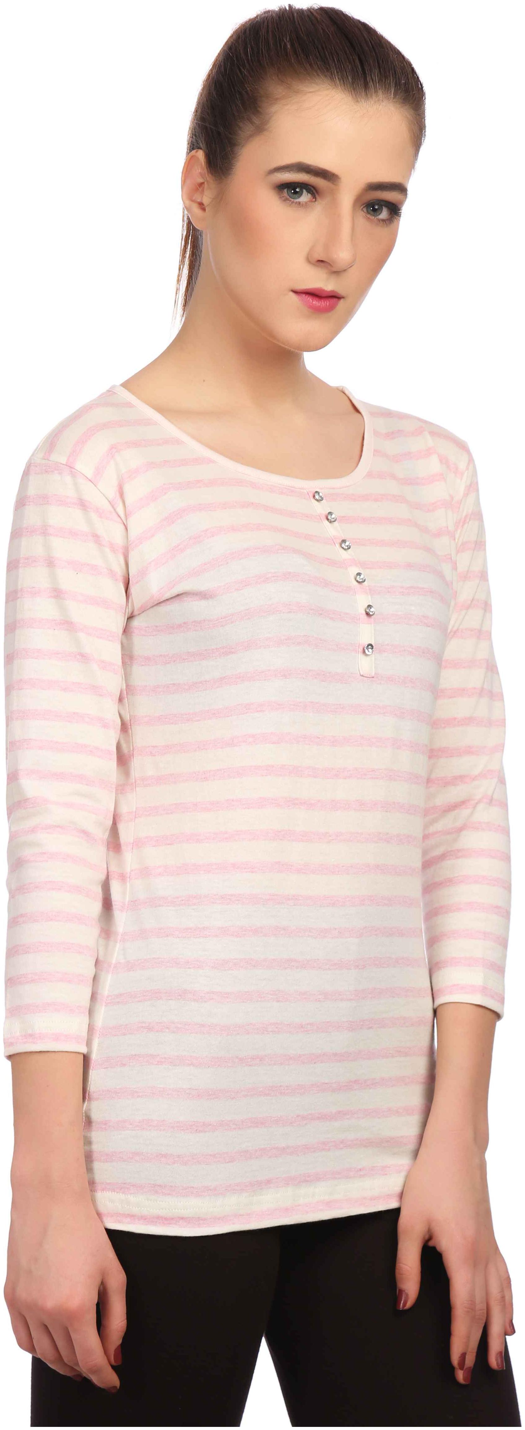 

TAARUUSH Women Pink Body fit Round neck Cotton T shirt