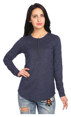 

TAARUUSH Women Grey Regular fit Round neck Cotton T shirt