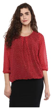 

TAARUUSH Women Embroidered A-line top - Red