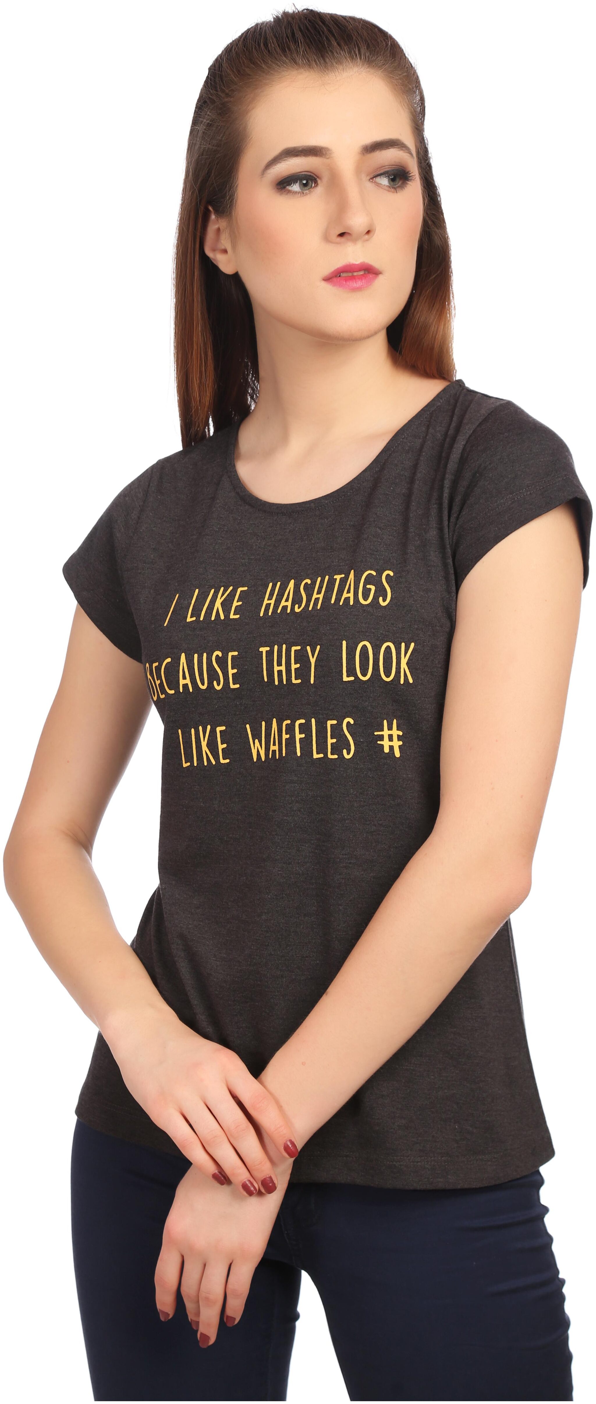 

TAARUUSH Women Black Body fit Round neck Cotton T shirt