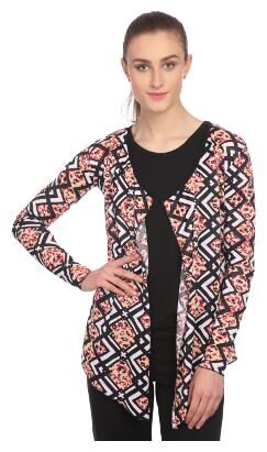 

Taaruush WOMEN S MULTICOLOR POLYESTER COTTON FULL SLEEVE HIP LENGTH REGULAR SHAWL COLLAR SHRUG PRINTED SHRUG