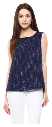 

TAARUUSH Women Printed A-line top - Blue