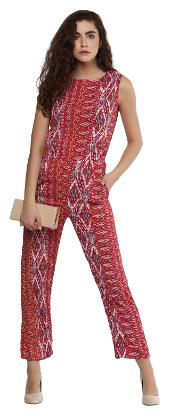 

Taaruush WOMEN S MULTICOLOR CREPE SLEEVELESS MAXI REGULAR BOAT NECK JUMPSUIT PRINTED JUMPSUIT