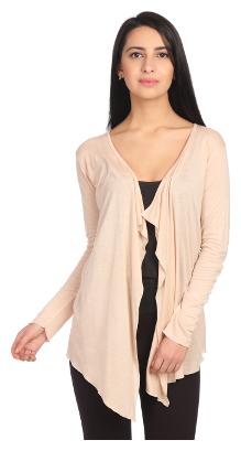 

Taaruush WOMEN S CREAM VISCOSE FULL SLEEVES HIP LENGTH REGULAR SHAWL COLLAR PLAIN SOLID SHRUG