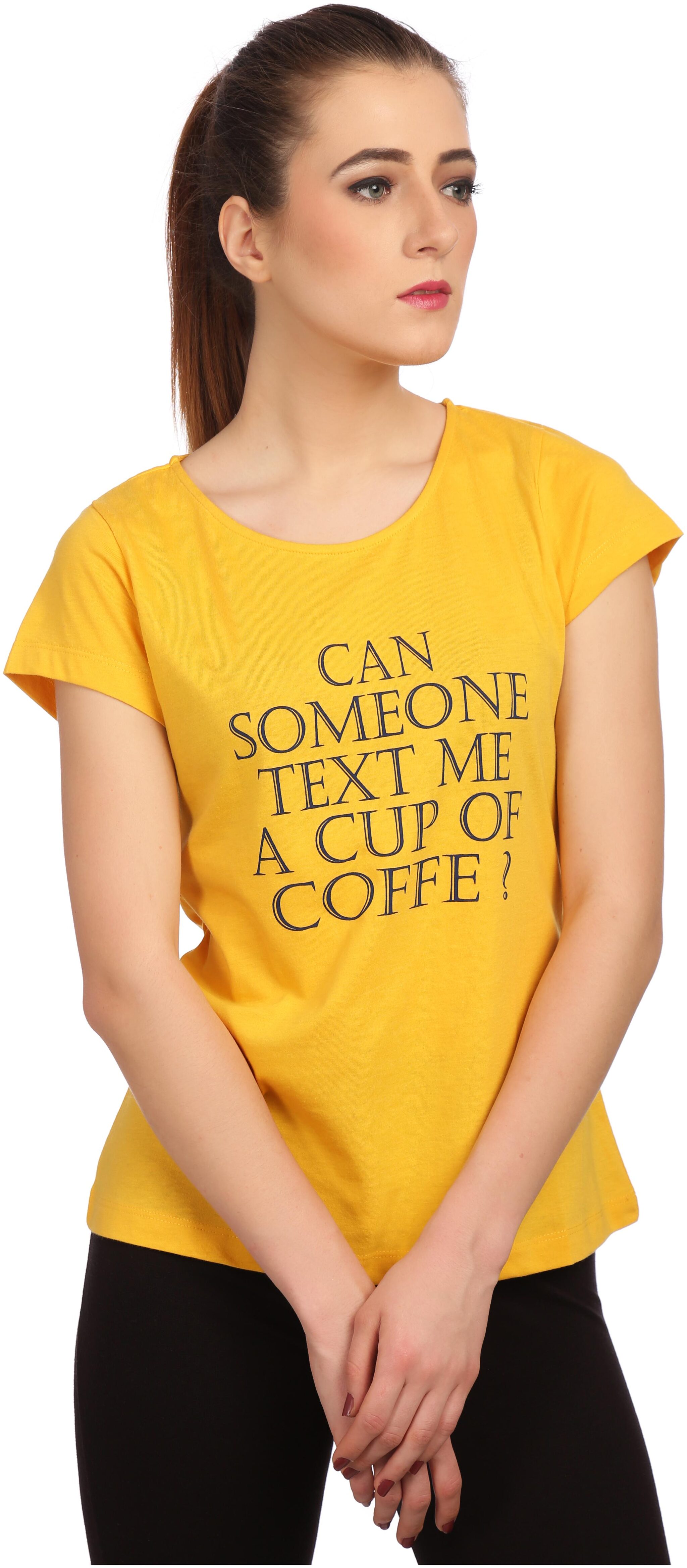 

TAARUUSH Women Yellow Body fit Round neck Cotton T shirt