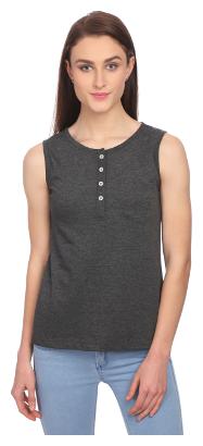 

Taaruush WOMEN S dark grey COTTON KNIT SLEEVELESS HIP LENGTH REGULAR ROUND NECK CASUAL PLAIN SOLID TOP