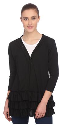 

Taaruush WOMEN S black VISCOSE 3 4TH SLEEVE HIP LENGTH REGULAR SHAWL COLLAR SHRUG PLAIN SOLID SHRUG