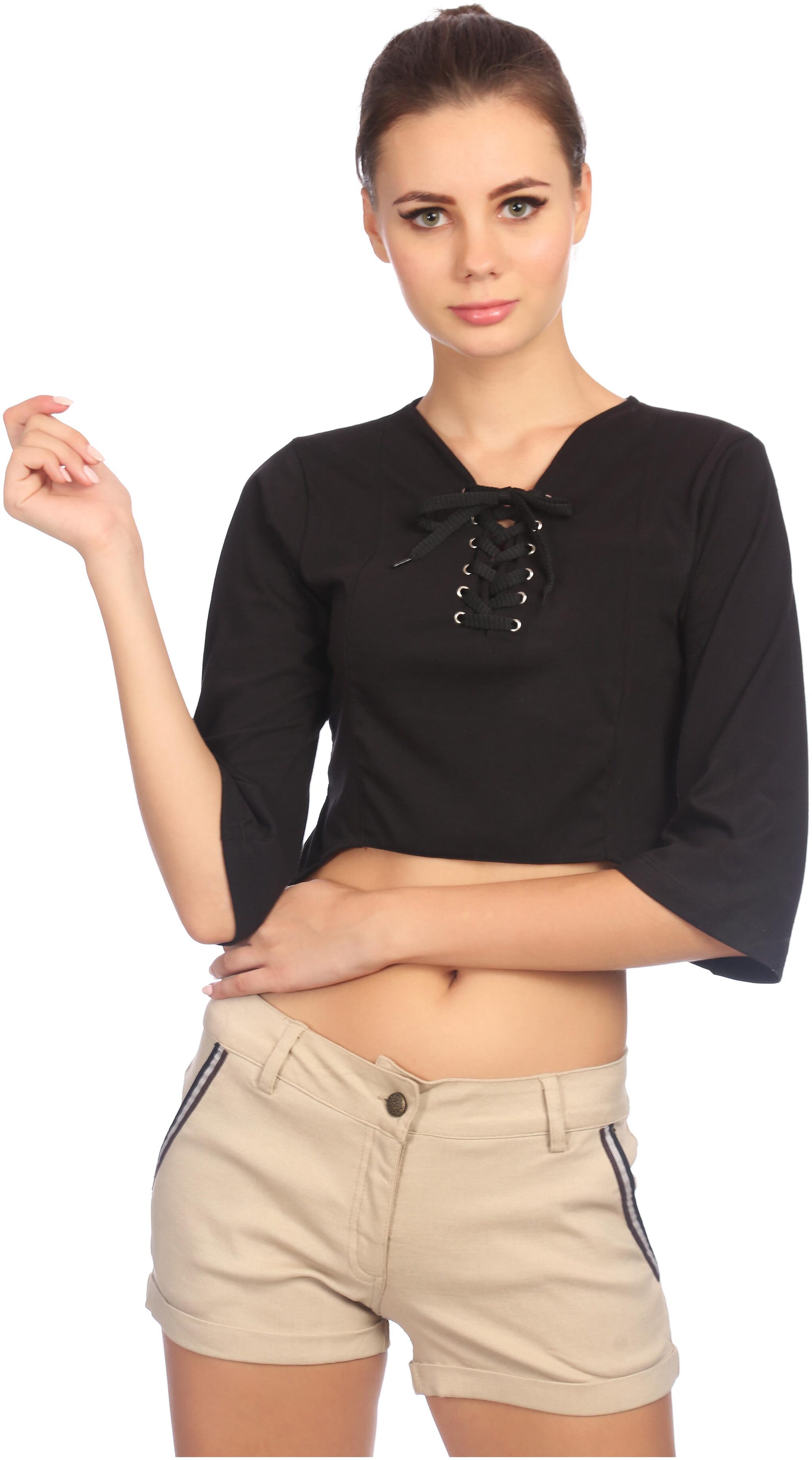 

TAARUUSH Women Solid Regular top - Black