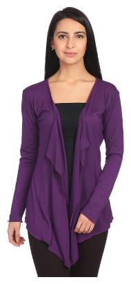 

Taaruush WOMEN S PURPLE VISCOSE FULL SLEEVES HIP LENGTH REGULAR SHAWL COLLAR PLAIN SOLID SHRUG