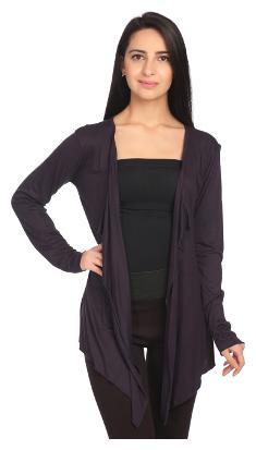 

Taaruush WOMEN S DARK PURPLE VISCOSE FULL SLEEVES HIP LENGTH REGULAR SHAWL COLLAR PLAIN SOLID SHRUG