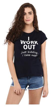 

TAARUUSH Women Black Regular fit Round neck Cotton T shirt