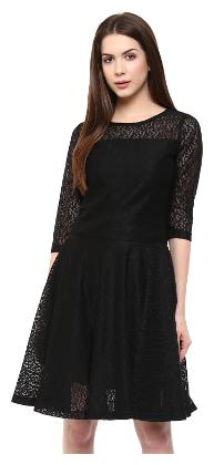 

TAARUUSH Black Solid A-line dress