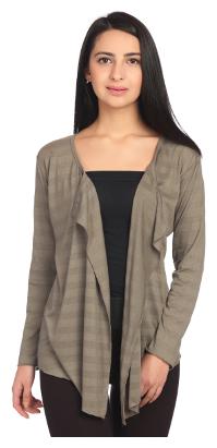 

Taaruush WOMEN S GREEN VISCOSE FULL SLEEVES HIP LENGTH REGULAR SHAWL COLLAR STRPIED SHRUG