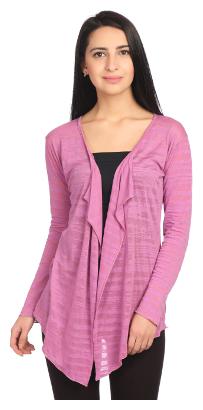 

Taaruush WOMEN S PINK VISCOSE FULL SLEEVES HIP LENGTH REGULAR SHAWL COLLAR PLAIN SOLID SHRUG