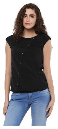 

TAARUUSH Women Solid A-line top - Black