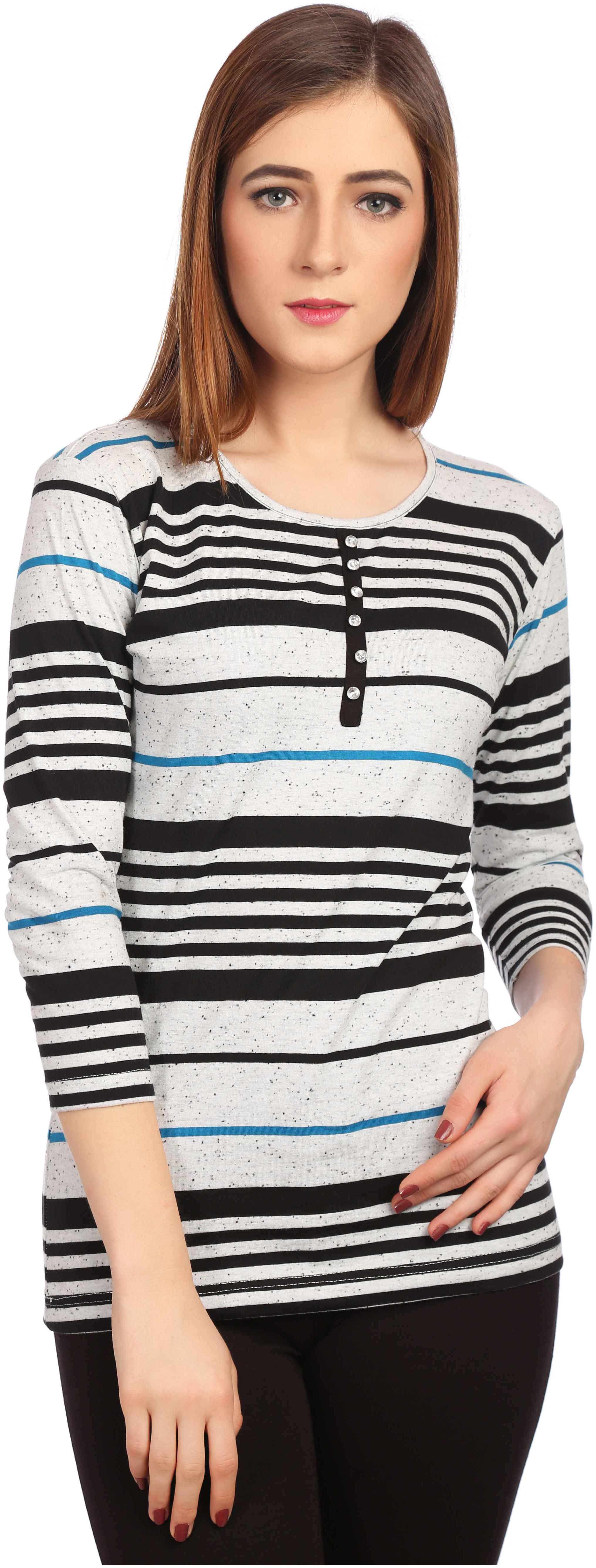 

TAARUUSH Women Multi Body fit Henley neck Cotton T shirt