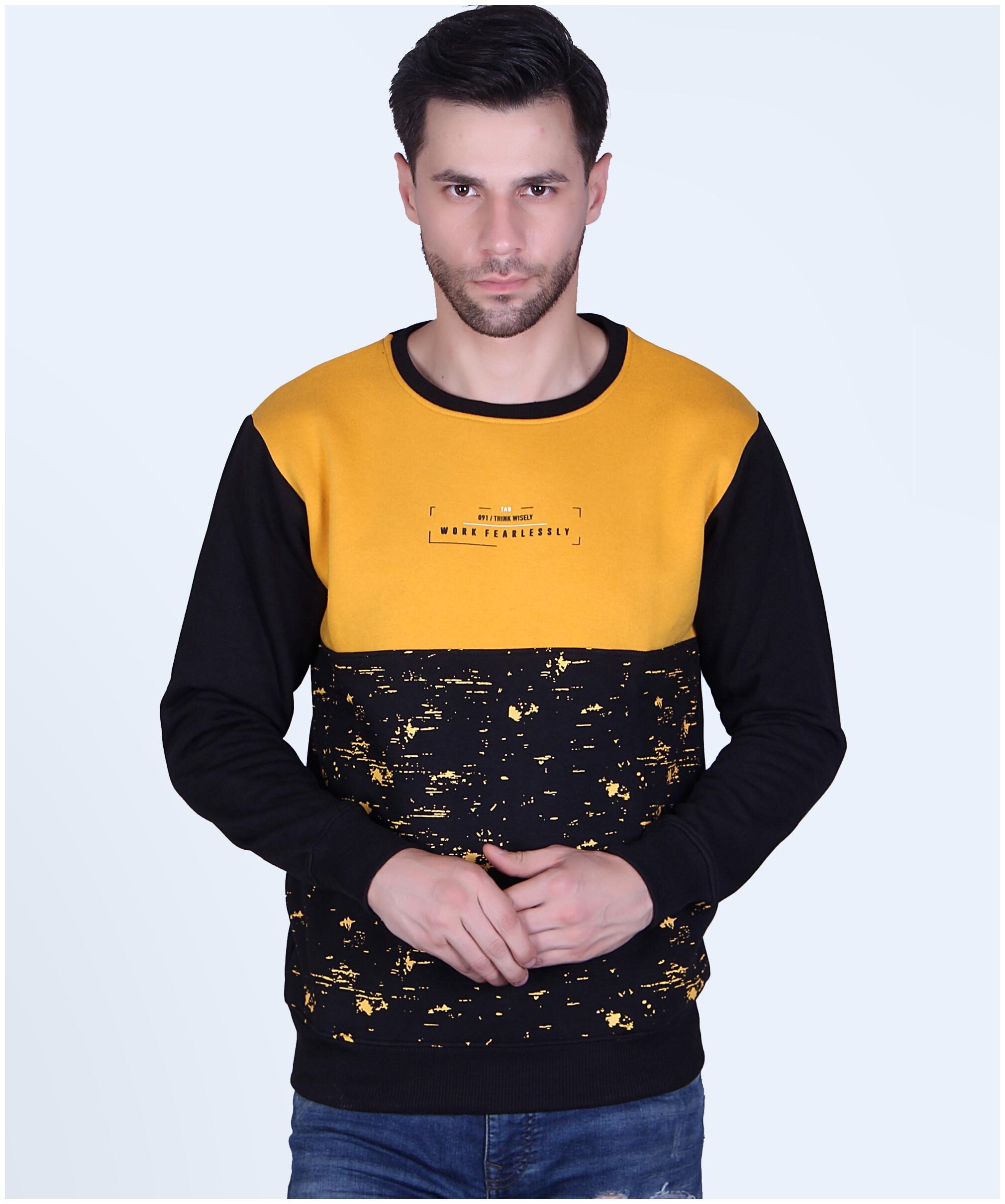 

TAB91 Men Yellow Black Round neck Sweatshirt
