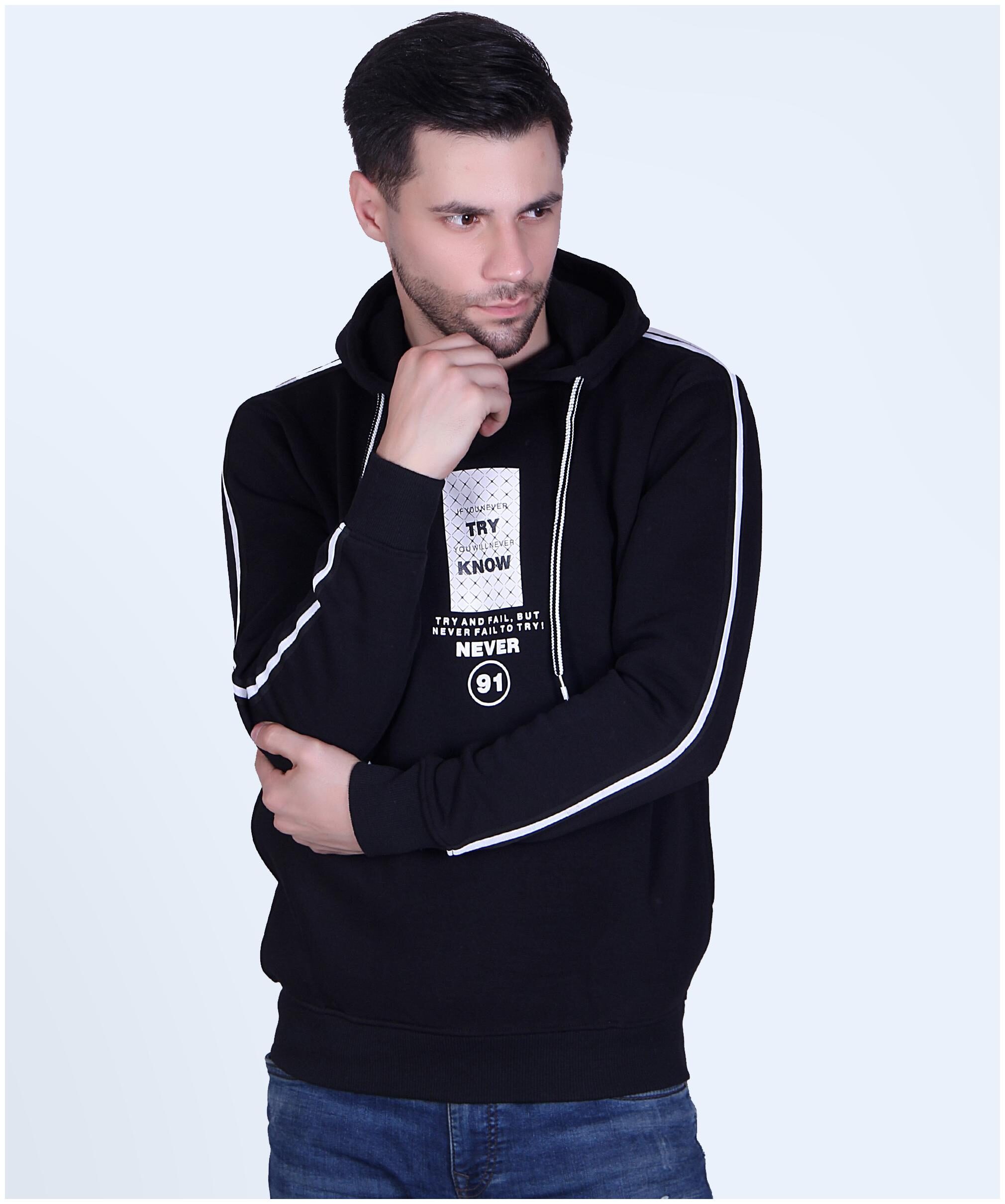 

TAB91 Men Black Hooded Sweatshirt