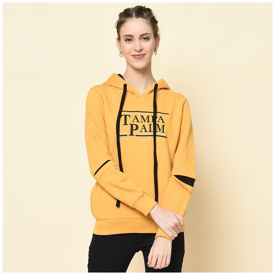 

TAB91 Women Printed Sweatshirt - Mustard