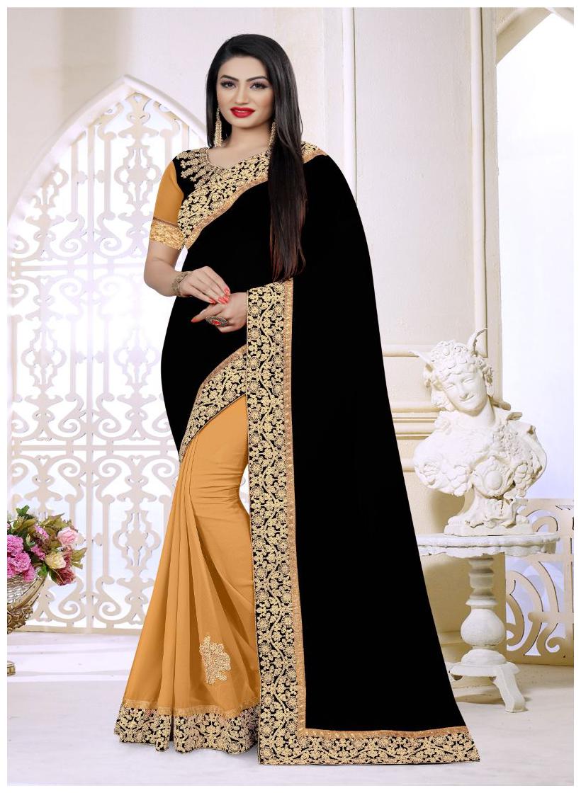 

Taboody Empire Georgette Embroidered Work With Designer Saree Black Yellow