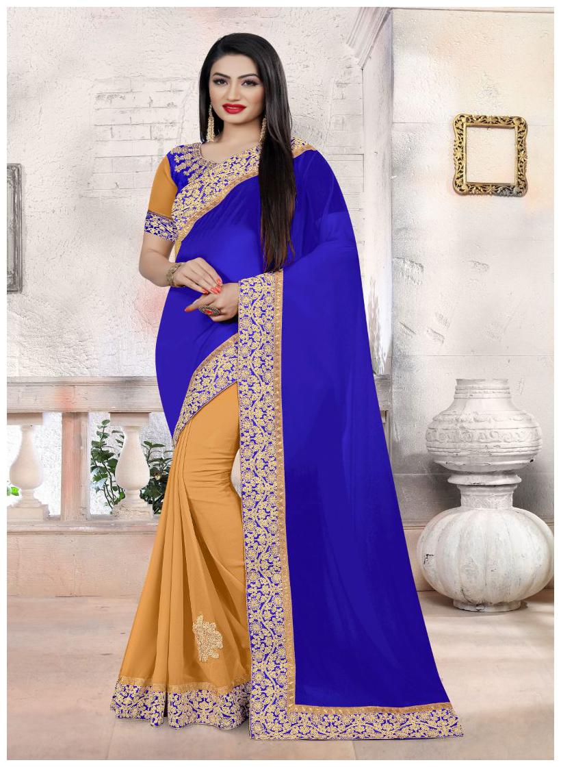 

Taboody Empire Georgette Embroidered Work With Designer Saree Blue Yellow