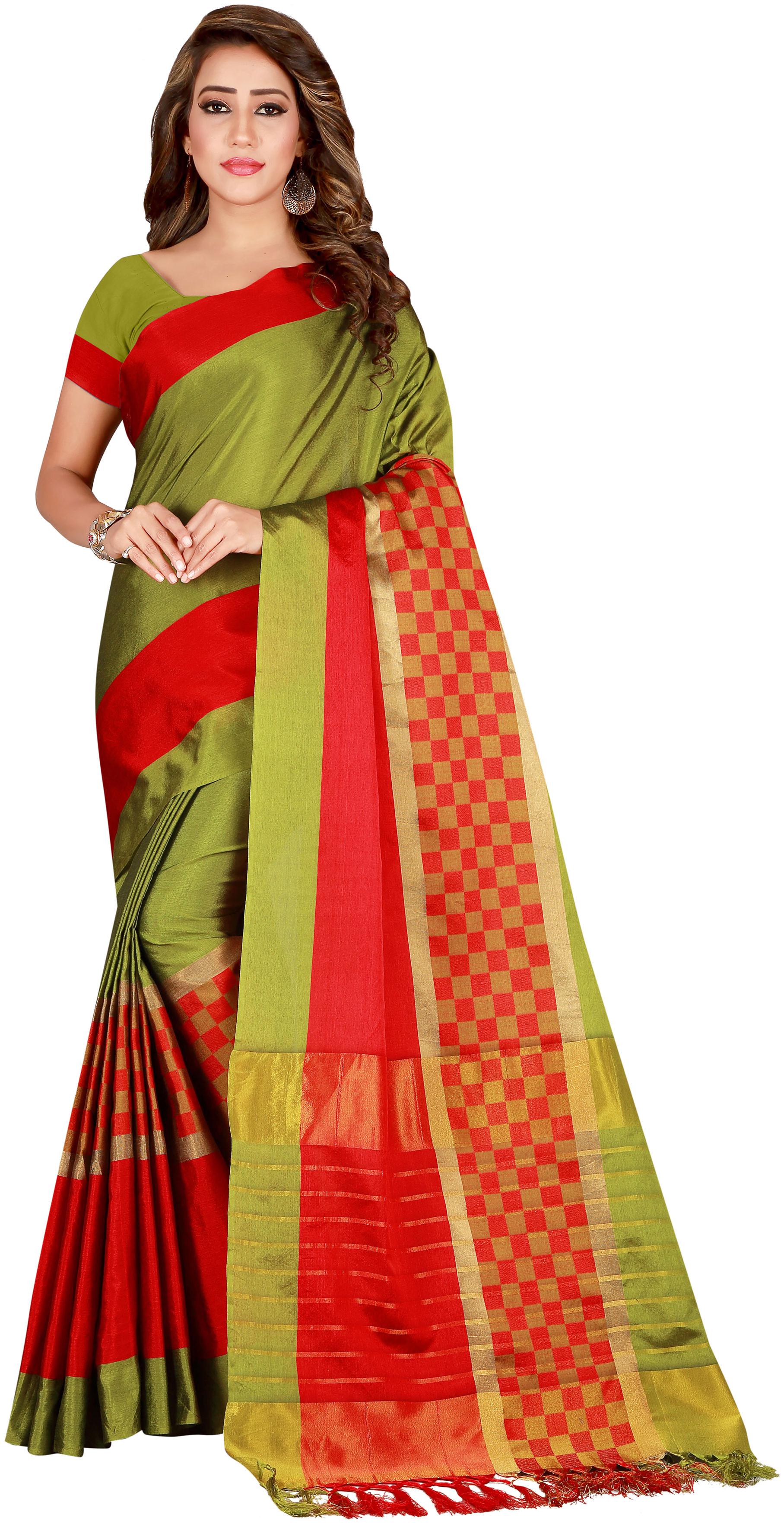 

Taboody Empire Silk Party Designer Saree Green Red